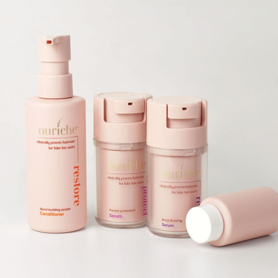 AURICHE Haircare: EBM airless bottles, and PCR airless cartridges.