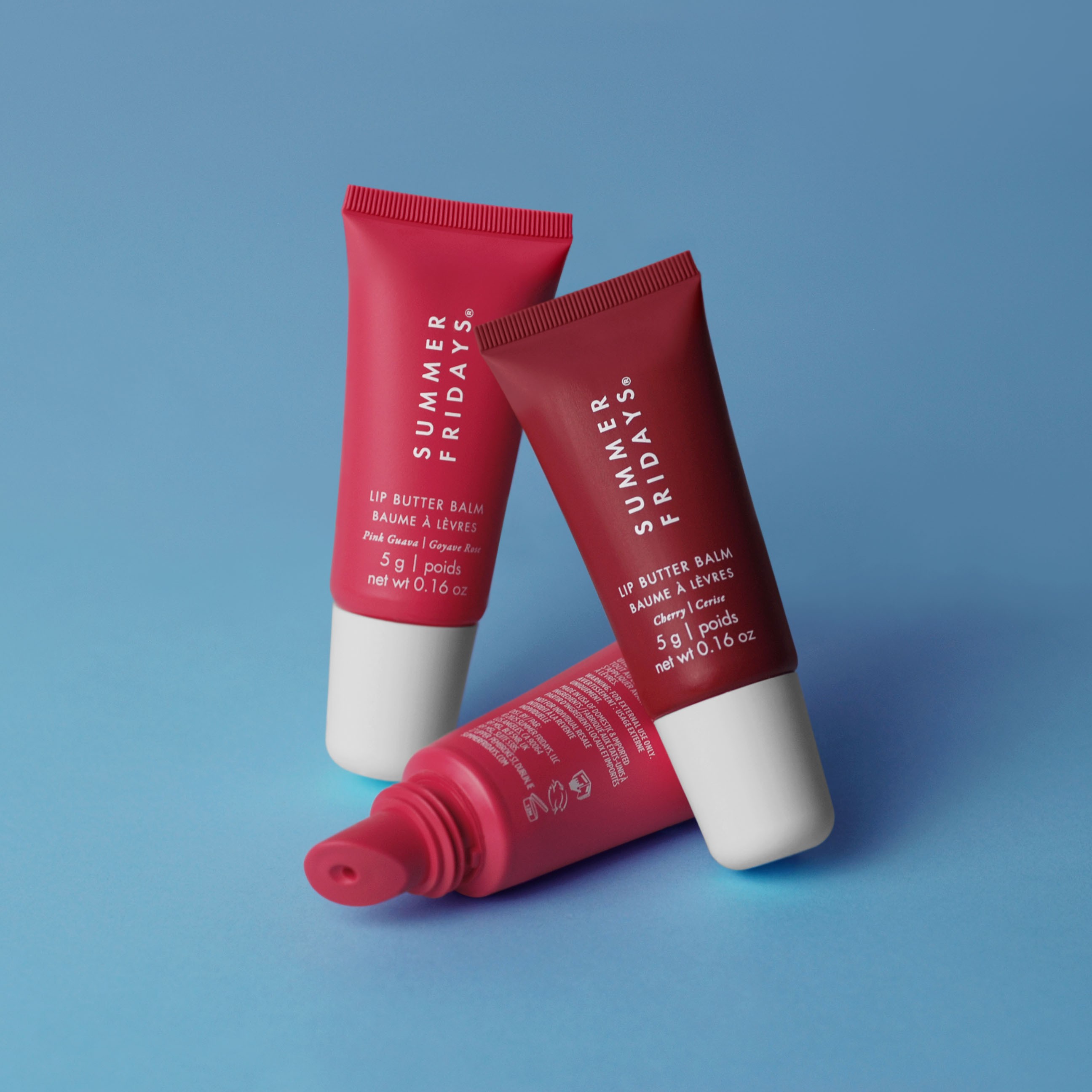 Summer Fridays Lip Butter Balms packaged in 0.75-inch lip gloss tubes made in USA